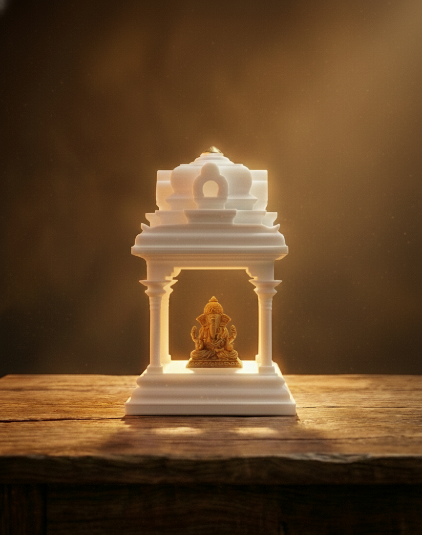 Mini Ganesha Mandir with Golden Kalashas | 3Layered | Home Decor |