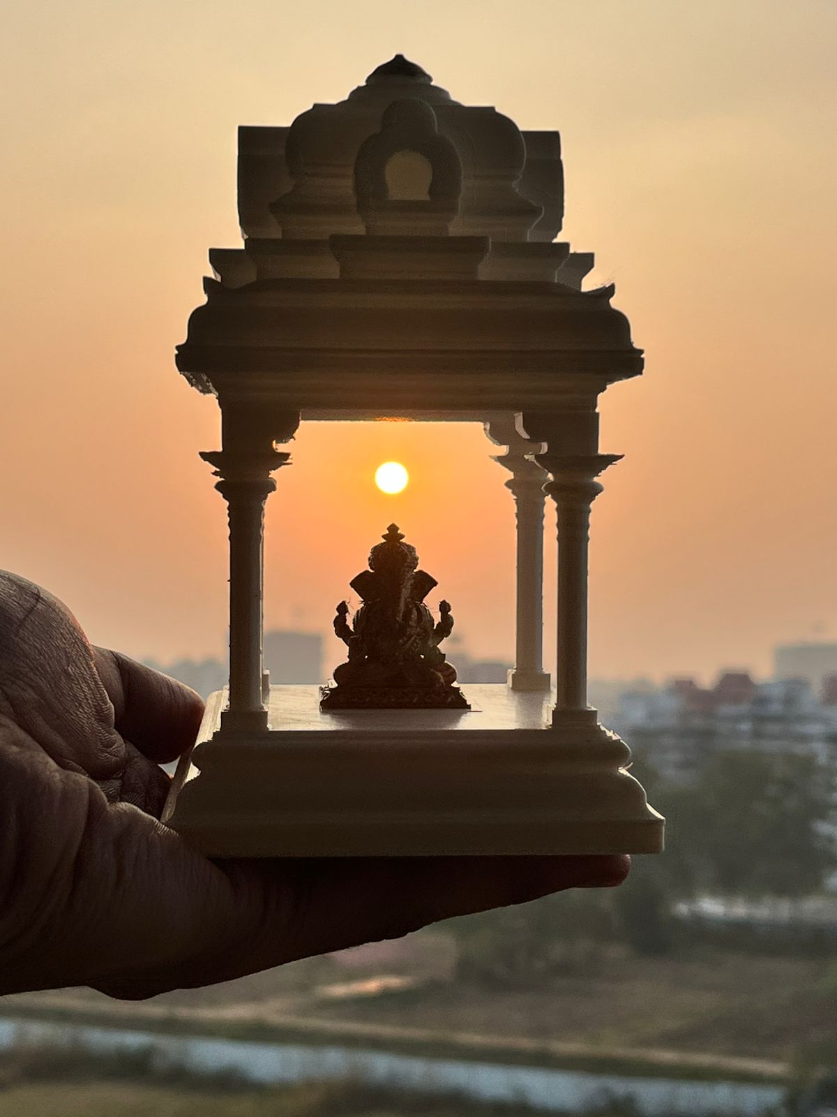 Mini Ganesha Mandir with Golden Kalashas | 3Layered | Home Decor |